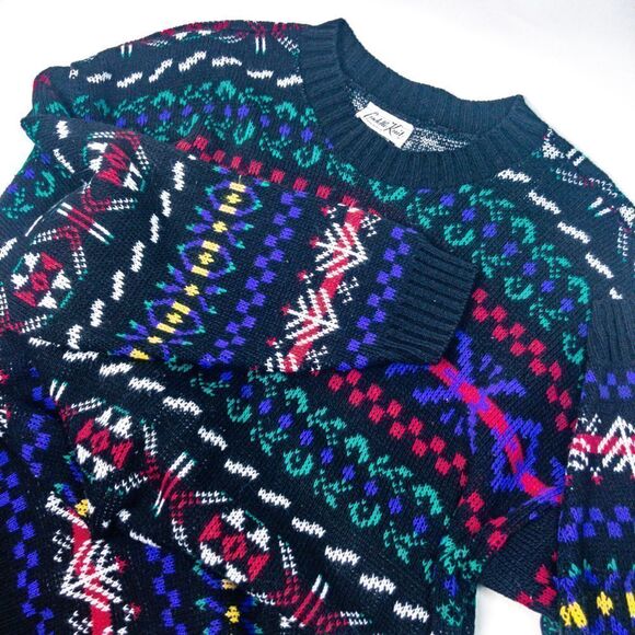 VTG 80’s Multicolor Knit Geo Tunic Sweater Sz L - Picture 9 of 9